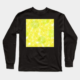 Lemon lime transparent slice print. Vibrant summer watercolor pencil illustration. Translucent yellow citrus fruits Long Sleeve T-Shirt